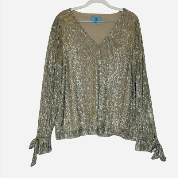 Cece Silver Sparkle Long Sleeve Top | Size L - Picture 1 of 6